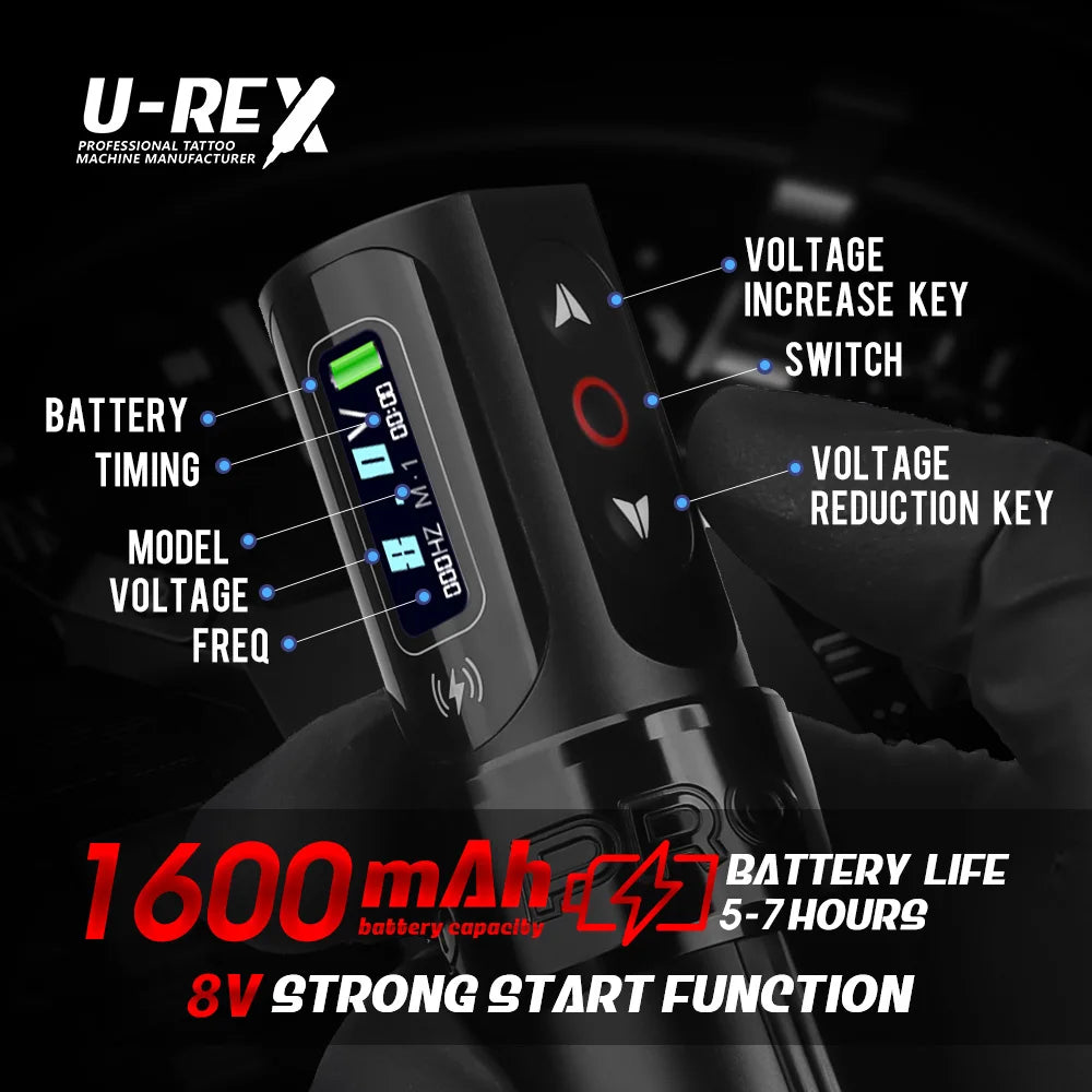 T-Rex Wireless Tattoo Machine Rotary Pen Coreless Motor 4.0mm Travel with Two 1600mAh Batteries Suitable for Tattoo Artists