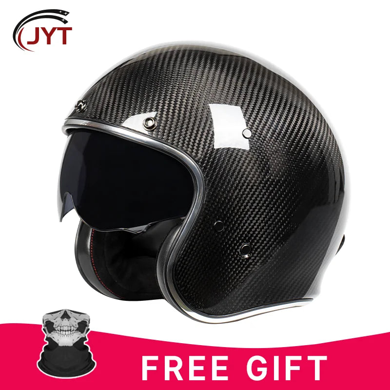 DOT Approved 12K Carbon Fiber Open Face Helmet with Visor Motorcycle Helmet Cascos Para Motos 3K 12K Jet Helmets Four Seasons