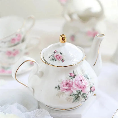 Noble Ceramic Teapot 500ML Teacup 120ML Pink Camellia Coffee Pot Home High Grade Porcelain Kettle Jug Party Cafe Teaware Tea Pot