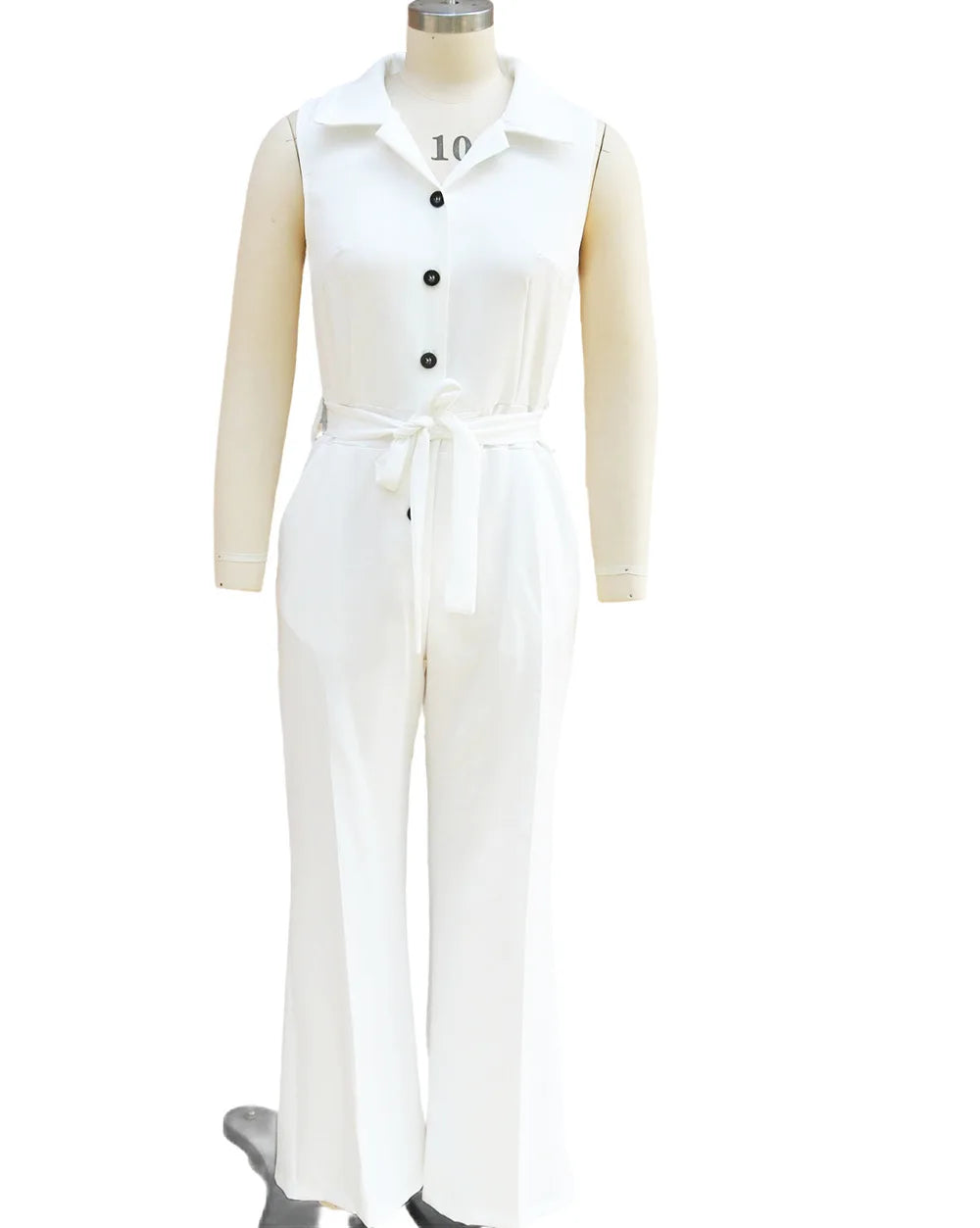 Sleeveless Lapel Jumpsuit Women's Fashion Button Down Shirt Collar Solid Color Wide Leg Commuting Office With Pocket Jumpsuit