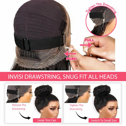 360 HD Lace Front Wigs Hidden Strap Deep Wave Human Hair Pre Plucked 220 Density Full Lace Frontal Wig with Invisible Drawstring