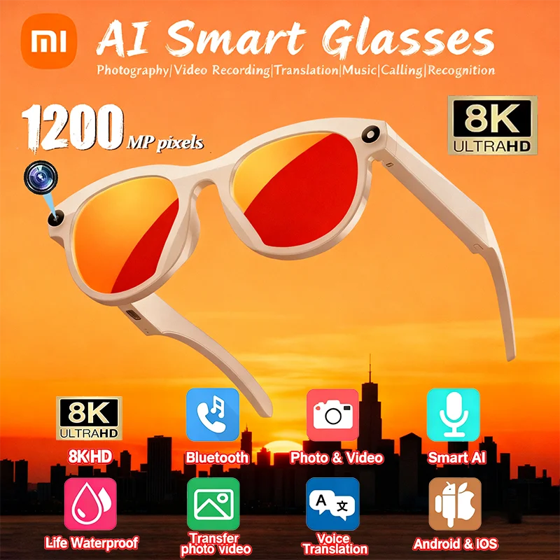 Xiaomi 8K HD AI Smart Camera Glasses Translation Camera Glasses Multifunctional Bluetooth Calling Voice Assistant Music Player