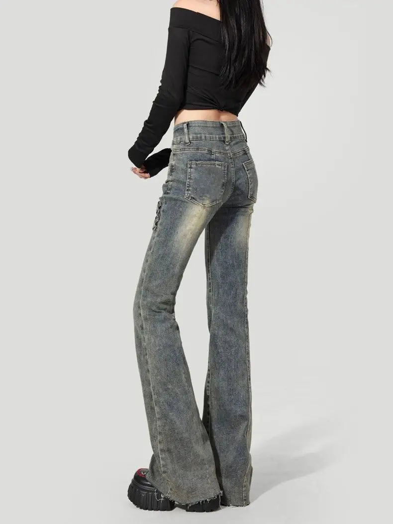 Retro High-waisted Flared Jeans Women's 2025 Summer Thin New Slim-fit Pants