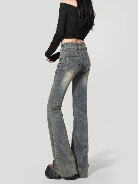 Retro High-waisted Flared Jeans Women's 2025 Summer Thin New Slim-fit Pants