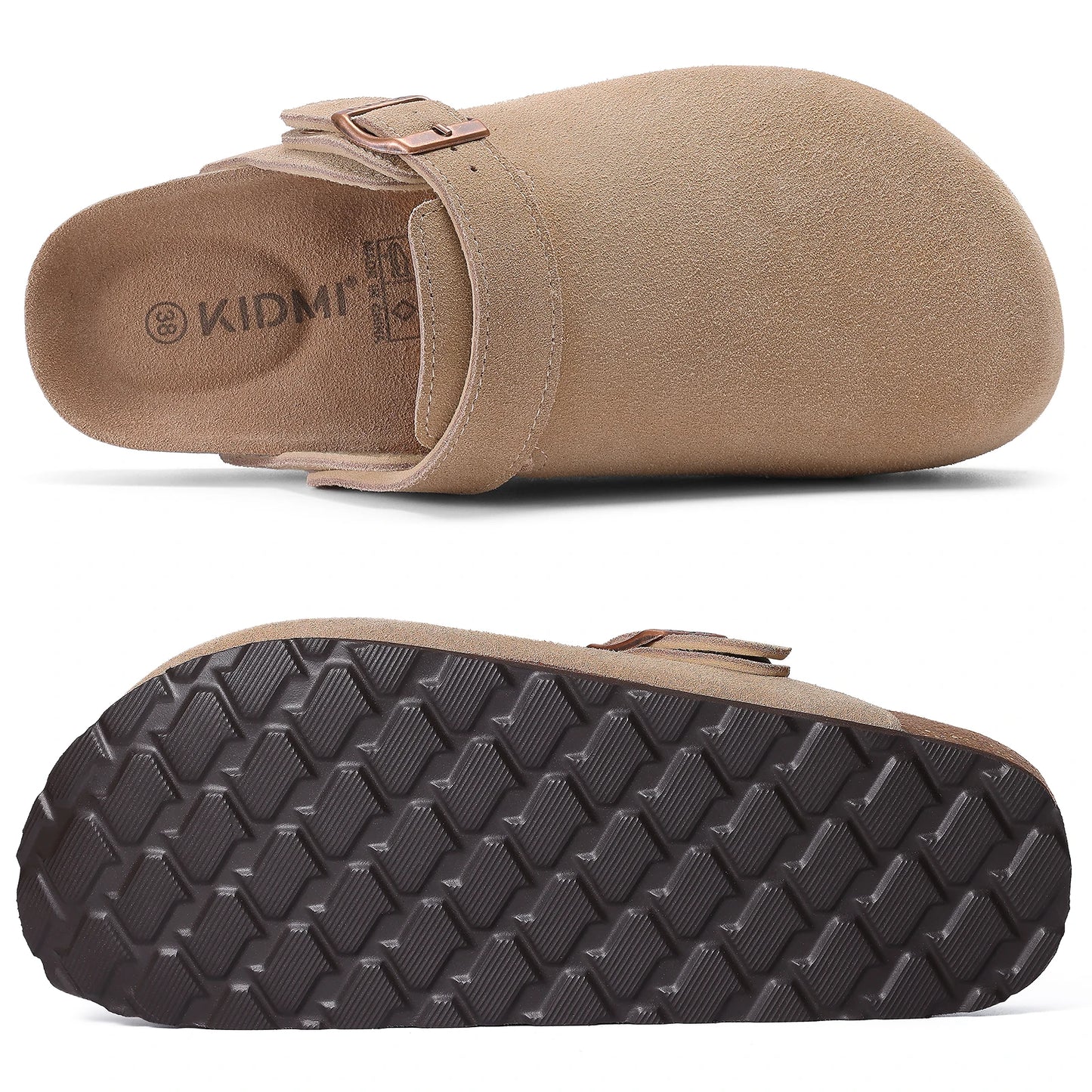Kidmi New Cow Suede Women's Potato Shoes With Adjustable Strap Cork Insole Mules Outdoor Unisex Clogs Slippers With Arch Support