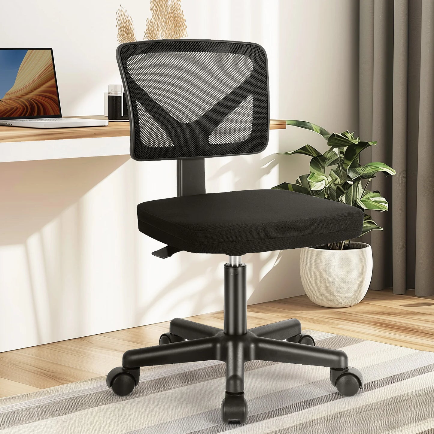 MCQ Armless Office Chairs with Swivel Rolling Wheels Ergonomic Mesh Mid Back Adjustable Height Computer Work Vanity Desk Chairs
