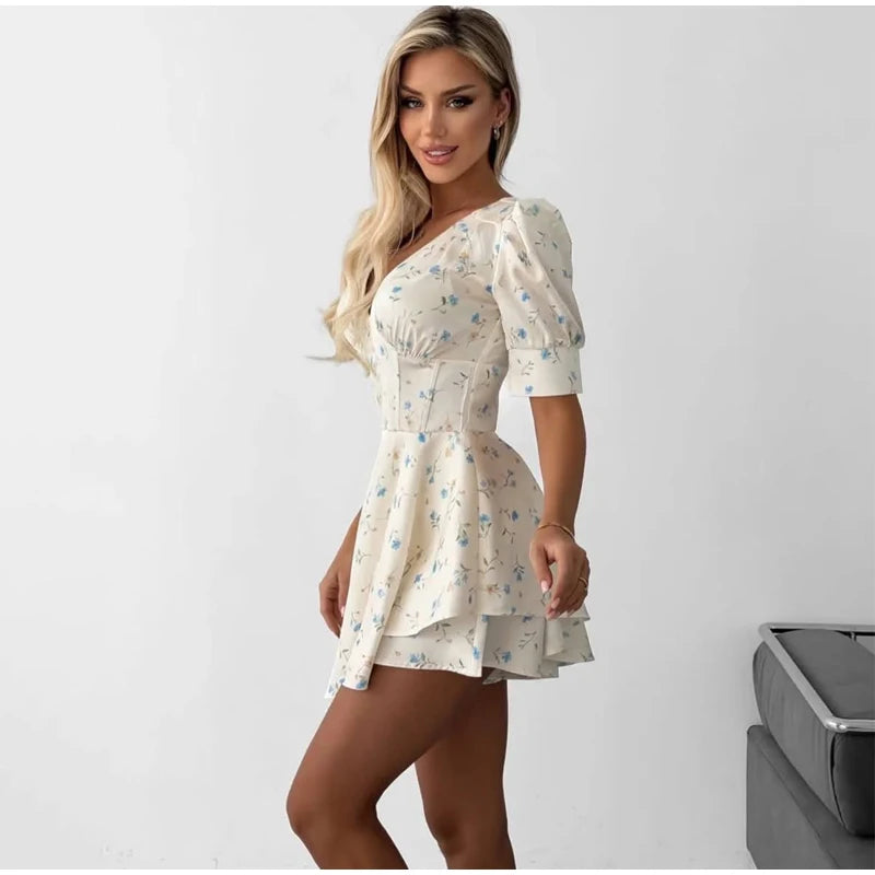 Vintage Floral Halter Deep V Neck Women's Dress Sexy Side Waist Cutout Flowy Long Sundress Summer New Chic Vacation Party Outfit