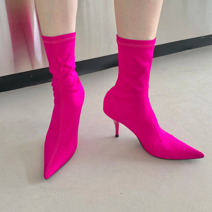 Eilyken New Spring Autumn Stretch Fabric Women Ankle Boots Sexy Pointed Toe High Heels Fashion Female Socks Pumps Shoes