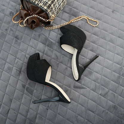 Voesnees White Slippers Summer 2024 New Nightclub Super High Heels 12CM Stiletto Women Platform Sandals Slides Party Shoes Mules