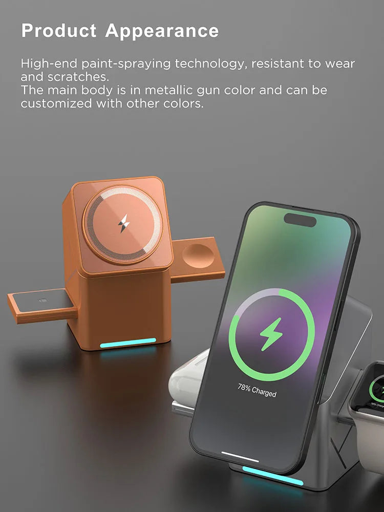 2025 Touch Auto-Rotating Qi2 3 in 1 Magnetic Wireless Charger Stand For iPhone Samsung Xiaomi OPPO 30W Fast Charging