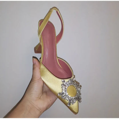Brand Women Pumps Luxury Crystal Slingback High Heels Summer Bride Shoes Comfortable Triangle Heeled Party Wedding Shoes