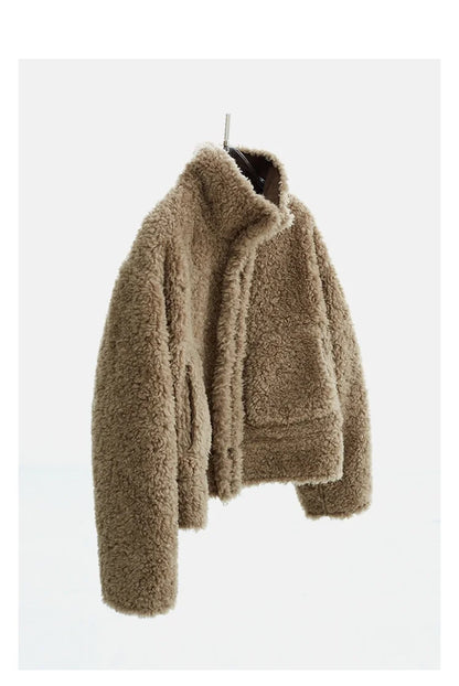Teddy Style 100% Wool Coat ~ Women's Short Lazy-Style Jacket Loose Top Autumn and Winter New Model 2025 Faux Fur