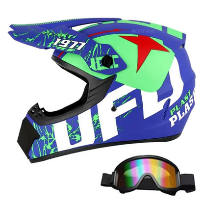 Motocross and Off-Road Helmet Set - Extreme Youth Challenge Full Helmet, Goggles, Gloves, and Protective Gear