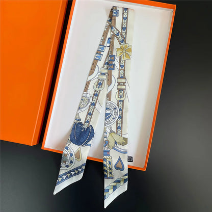 Luxury Brand Horse Bag Scarf 2024 New Design Womens Silk Scarf Fashion Head Scarf Headwear Long Skinny Scarves Bag Accessories