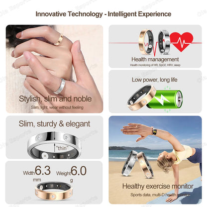 2026 Smart Ring Women Men Super narrow 6.3mm Heart Rate Health Stress measurement Monitor IP68 Waterproof Fashion Sports Rings