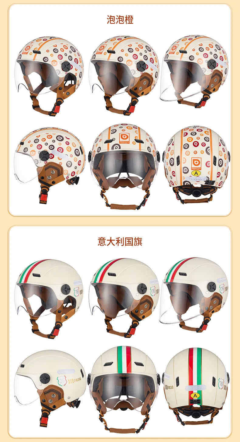 BEON Light Helmet Electric Motorcycle Lightweight Half Helmet Detachable Warm Ear Protection Capacete De Motocicleta