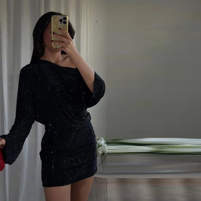 Chic Sequin V-neck Dress Women Sexy Sleeveless Pleated Waist-cinched Empire Dresses Elegant Party Spring New Lady Gown 2026