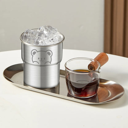 WORTHBUY 300ML Cute Little Bear Water Mug 304 Stainless Steel Coffee Cup With Wooden Anti Scald Pad Office Workers Tumbler