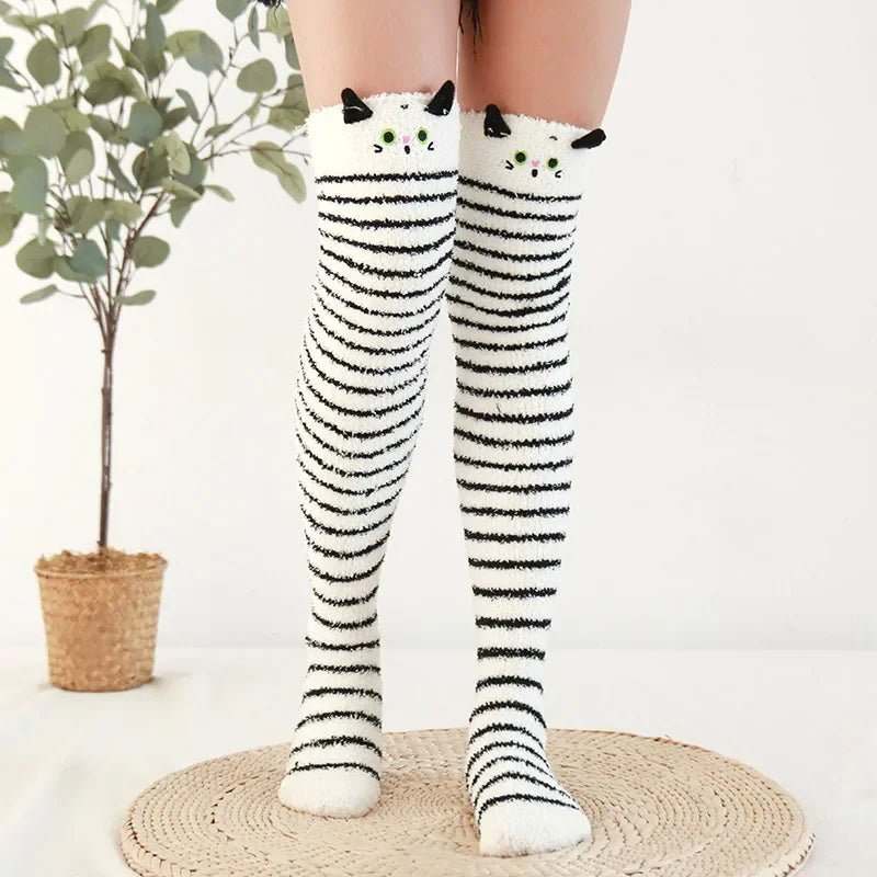 Snug Fleece Over Knee Socks Plush Cozy Winter Fall Sweet Long Female Hosiery Soft Fuzzy Leg Covers Floor Wear2024 New Bulk Deal