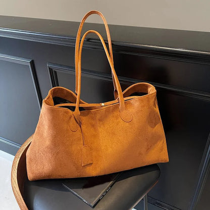 Elegant Shoulder Bag Pouch Suede Shoulder Bag Korean Style Storage Suede Handbag Suede Bucket Bag All-match Underarm Tote Bag