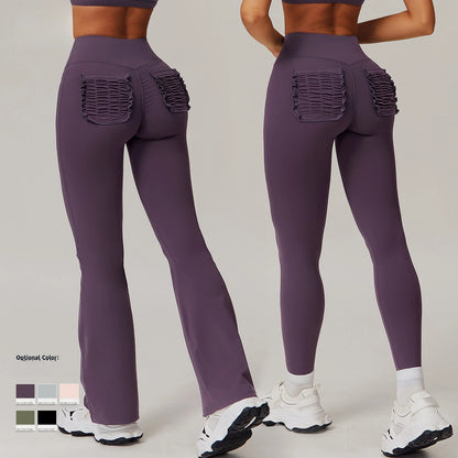High Waist Hip Lift Naked Yoga Pants Running Fitness Wide Leg Flared Pants Casual Sports Pants Leggings Sport Women Fitness