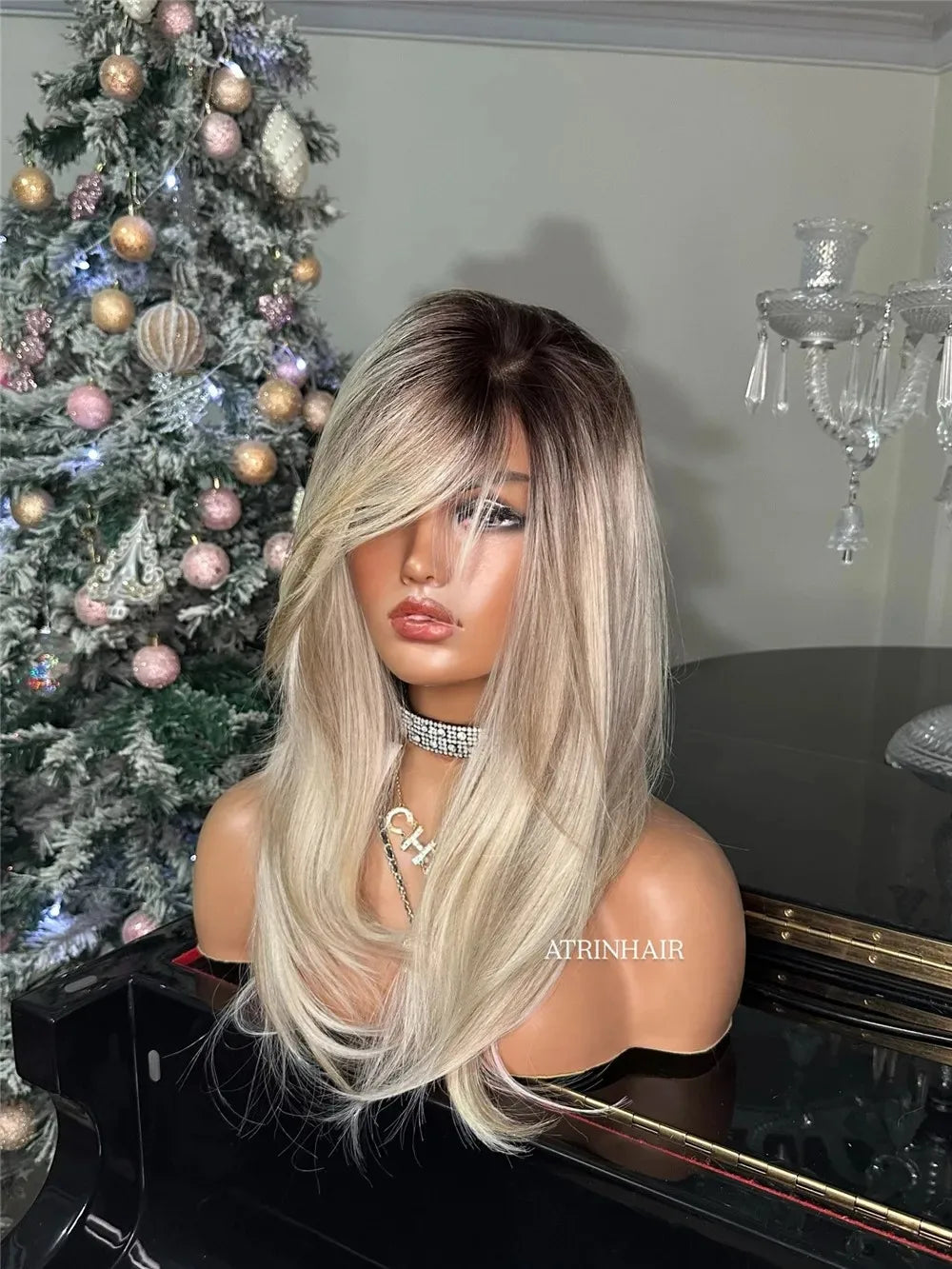 Soft Hair13x4 Straight Synthetic Lace Front Wig for Women Ombre Platinum Blonde Ash Roots Glueless Heat Resistant Fiber Hair Wig