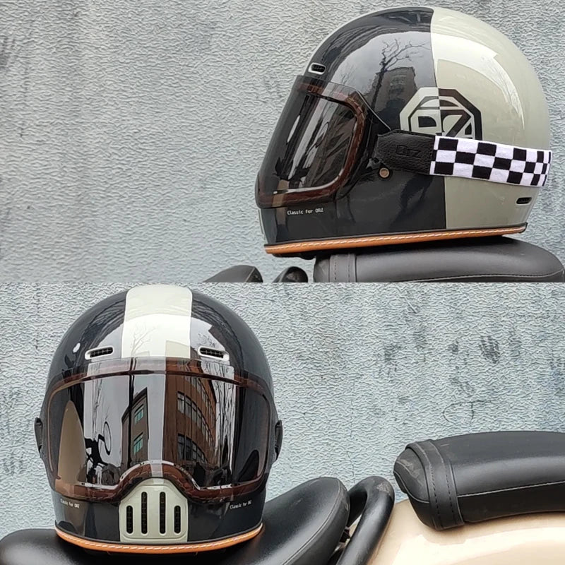 ORZ Retro Motorcycle Helmet Full Face Cruising Motorcycle Helmet Four Seasons Couple Street Pig Nose Helmet DOT Approved 729