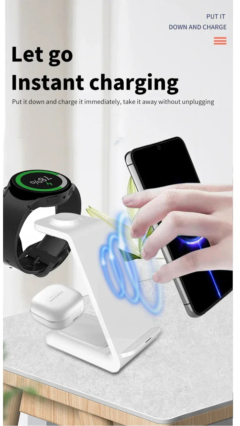 VIKEFON  3 in 1 Wireless Charger Stand for iPhone 16 15 14 13 12 Samsung Galaxy Apple Watch Airpods Pro Fast Charging Station
