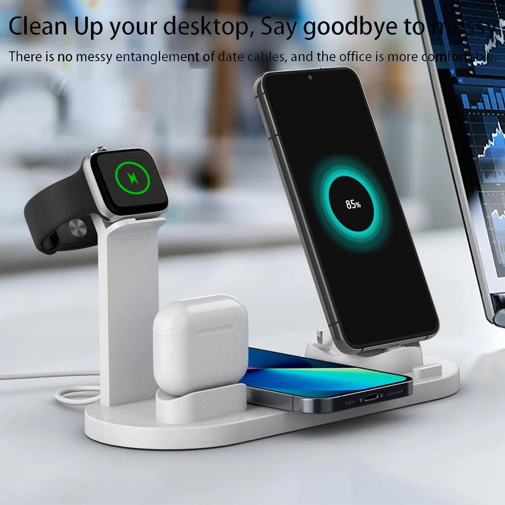 30W 7 in 1 Wireless Charger Stand Pad For iPhone 17- 11 XR Apple Watch Airpods Pro iWatch 8 7 6 Fast Charging Dock Station