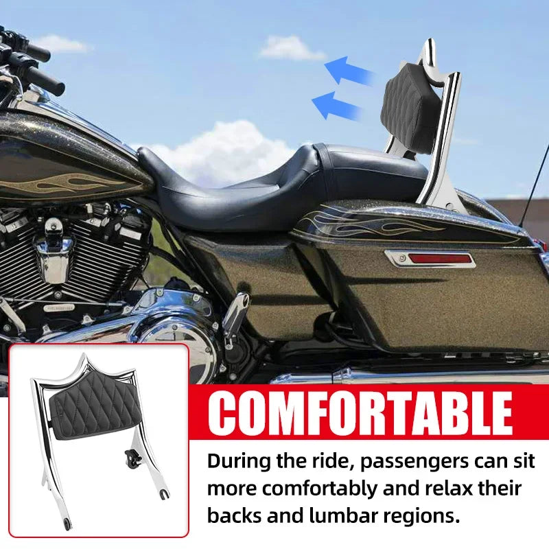 Chrome Motorcycle Passenger Backrest Detachable Sissy Bar Fit For Harley Touring Street Glide Road Glide Road King 2009-Later