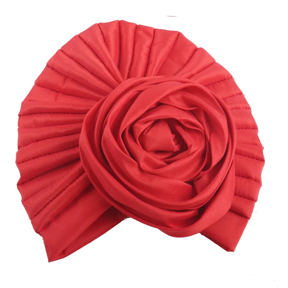 Raw Silk Big Rose Flower African Turban Caps for Women Headwear Head Wraps Nigerian Wedding Geles Party Headgear Bonnet