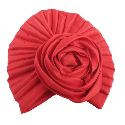 Raw Silk Big Rose Flower African Turban Caps for Women Headwear Head Wraps Nigerian Wedding Geles Party Headgear Bonnet