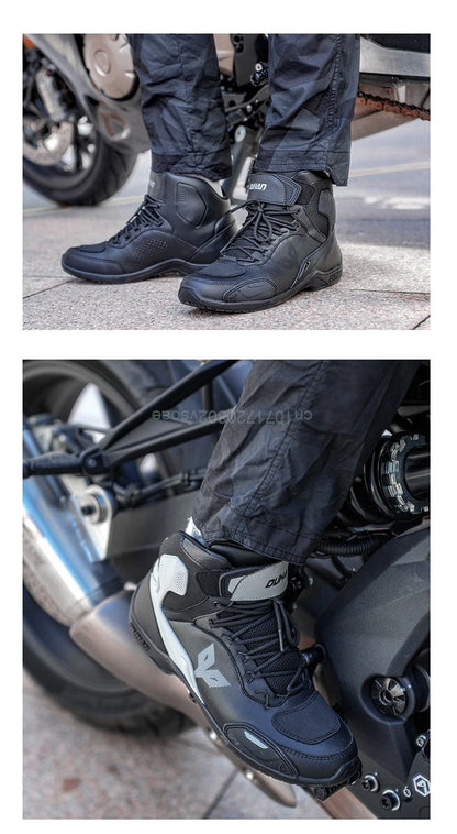 DUHAN  Motorcycle Boots Male Boots for Men Motocross Waterproof Anti Slip Fall Prevention Mid Top Leather Cycling Riding Shoes