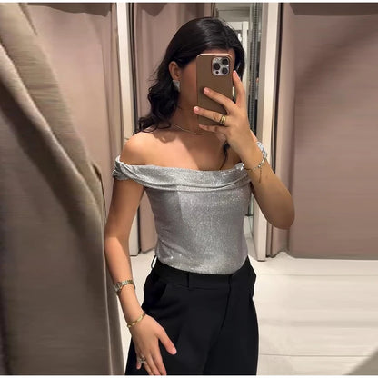 Chic Sequin V-neck Dress Women Sexy Sleeveless Pleated Waist-cinched Empire Dresses Elegant Party Spring New Lady Gown 2026