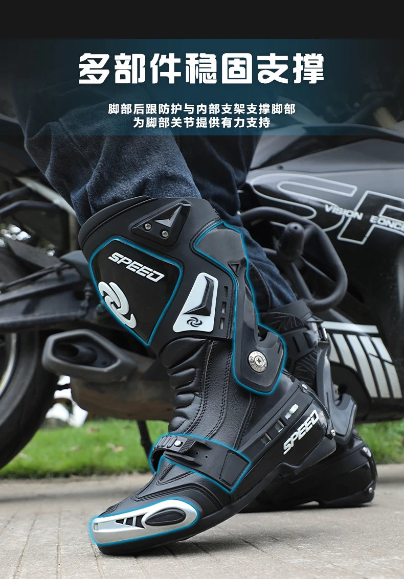 Microfiber Leather Motorcycle Off-Road Rally Boots Men SPEED Racing Dirt Bike Boots Knee-high Motocross Boots Riding Motorboats