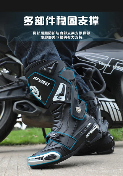 Microfiber Leather Motorcycle Off-Road Rally Boots Men SPEED Racing Dirt Bike Boots Knee-high Motocross Boots Riding Motorboats