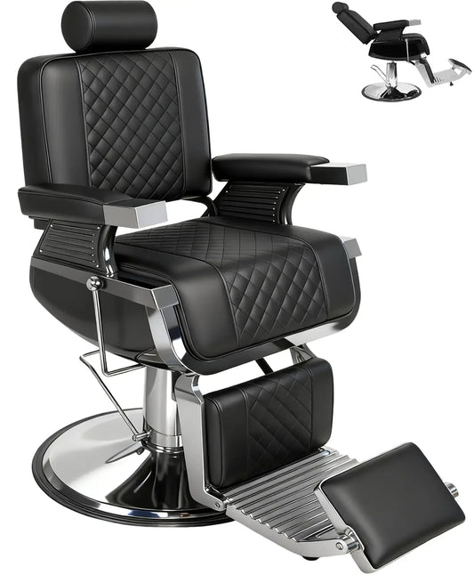 Vintage Barber Chair for Barbershop, Reclining Heavy-Duty Hydraulic All-Purpose Salon Chair, 360 Swvivel Adjustable, Customized