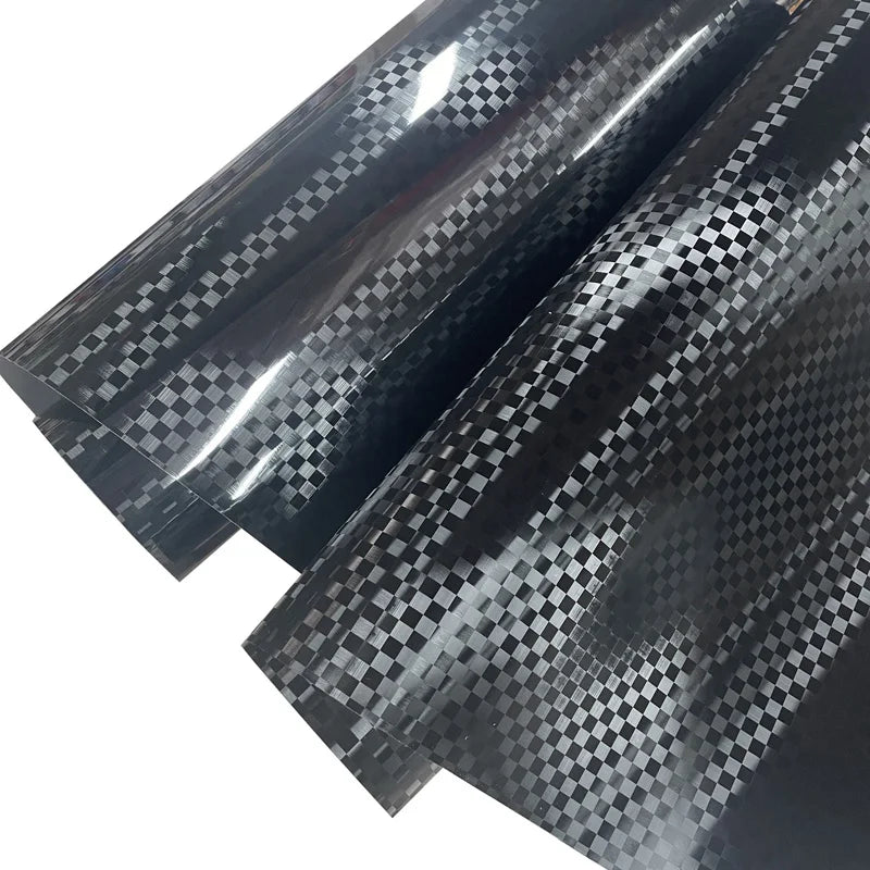 Premium PET Black Checkered Carbon Vinyl Wrap Roll Air Release Self Adhesive Decal Automotive Car Wrapping Foil