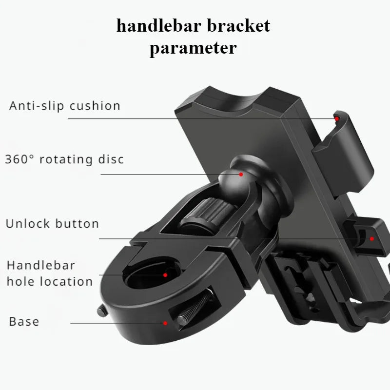 360° Free Rotation Phone Holder for Motorcycle Outdoor Bicycle Riding GPS Navigation and Video Shooting Shock Absorption Design