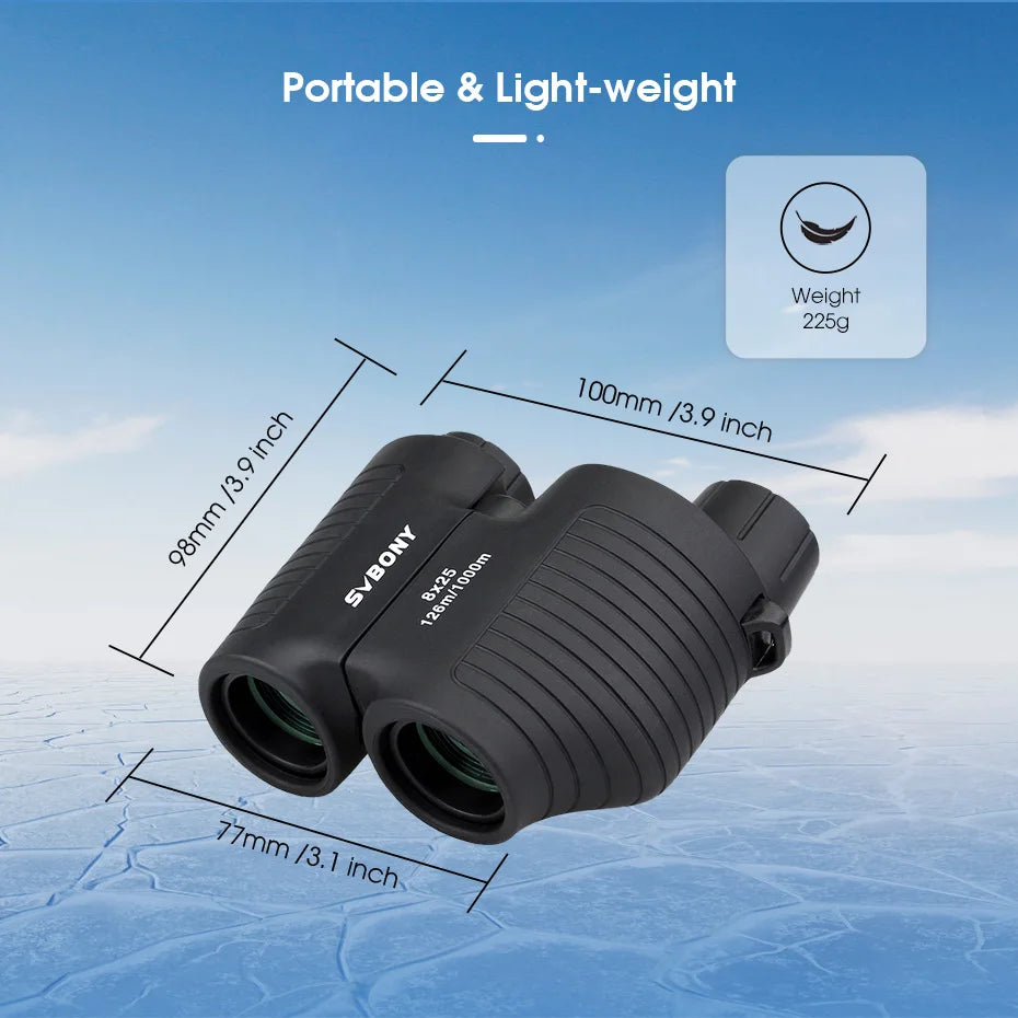 SVBONY 8x25 SV10 Binoculars Compact Fixed Focus Mini Portable Telescope Multi-coated Porro Prism for Outdoor Spoorts Games F9323