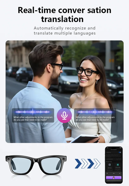 Multifunctional  Smart AI Camera Glasses with 8MP 140+ Languages Real-Time Translation Bluetooth Music 1080P Video Recording