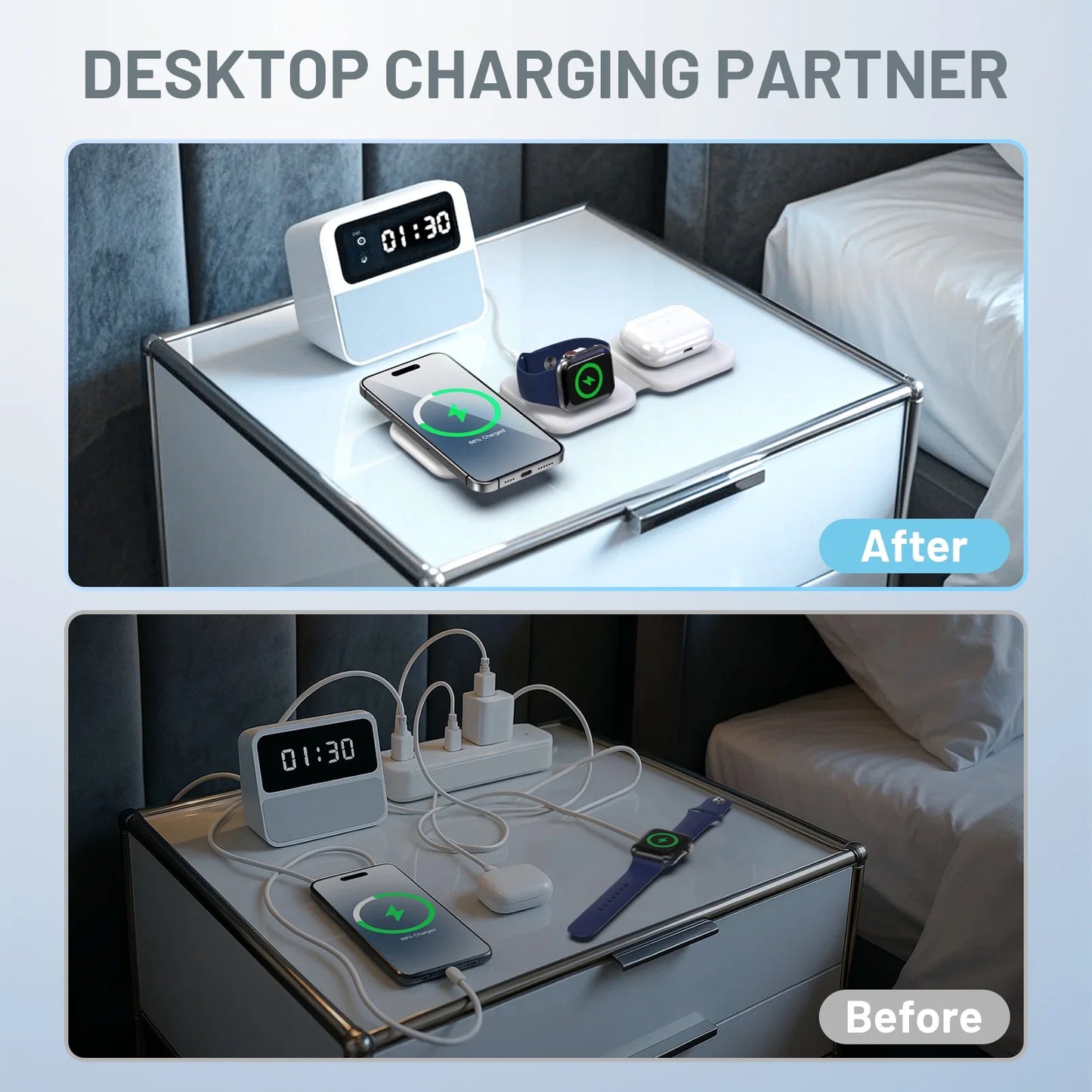 Magnetic Wireless Chargers 3 in 1 Foldable 15W Phone Charge Dock Station Fast Charg for Apple Watch IPhone 14/13/12/11/X AirPods
