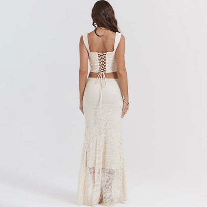 Mingmingxi Summer Sleeveless 2 Piece Sets Womens Outfits Elegant Formal Events Wedding Guest Dresses Sexy Cropped Top and Skirt