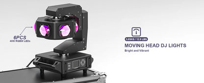 Yiflamefly 240W Beam Moving Head Lights 6LEDs RGBW 360° Rotating DJ Light DMX512 Stage Lights For Disco Wedding Party Live Show
