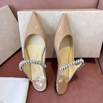 2025 New Fashionable Fine Heeled Muller Shoes with Pointed Water Diamond Chain Banquet Shallow Mouth Women's High Heel Sandals
