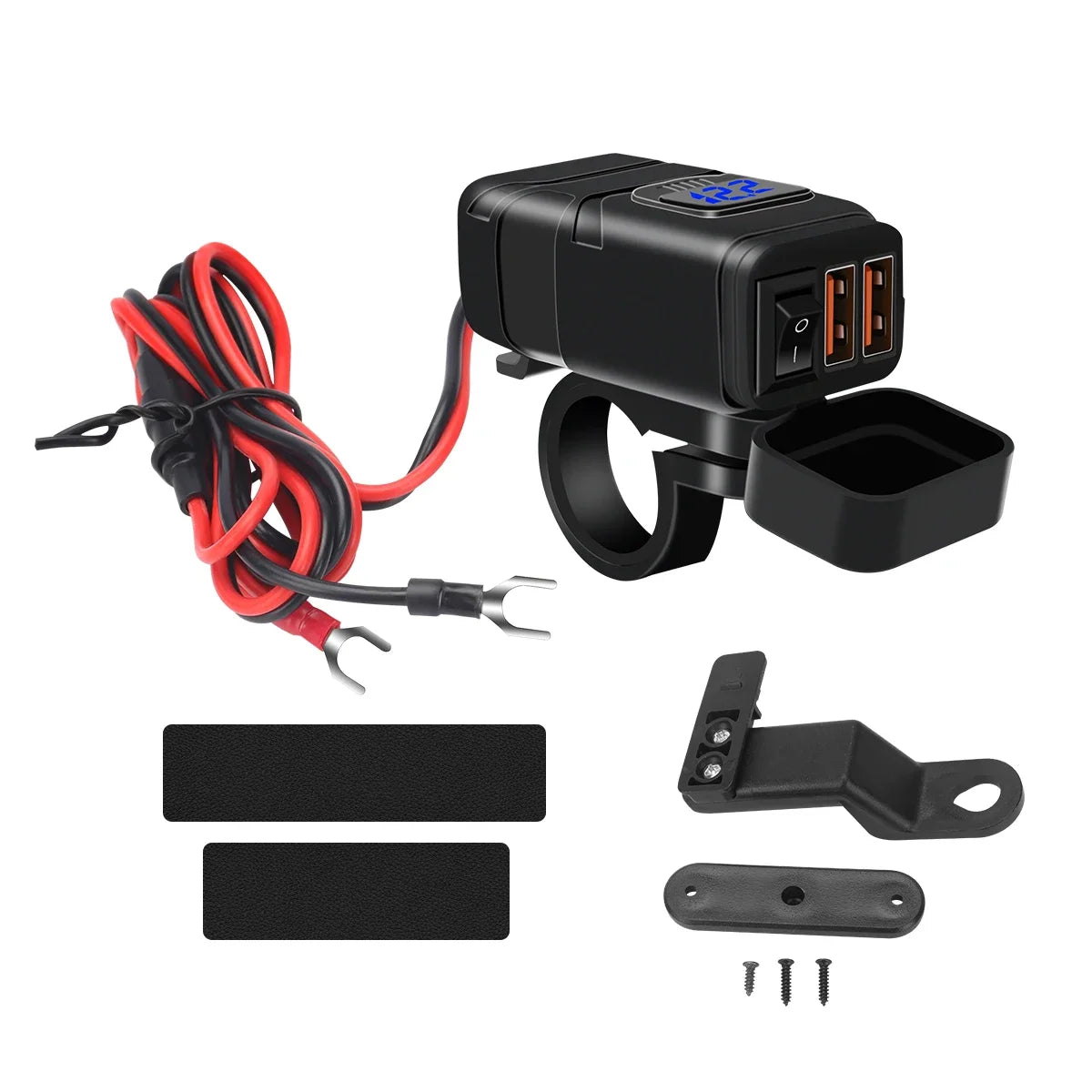 1x Motorcycle Dual USB Socket QC3.0 Fast Charger 60W Handle Style with Switch Voltmeter Waterproof 12V Power Supply Adapter Kit