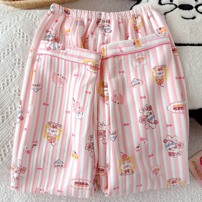 Striped Dog Print Korean Casual Loungewear for Women Sweet Cute Lapel Neck Women's Pajamas Set Autumn Winter New 2 PCS Sleepwear