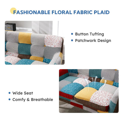 Modern Boho Loveseat Couch Sofa Chair for Living Room Bedroom, Upholstered Colorful Plaid Fabric 2-Seat Love Seat, Customized