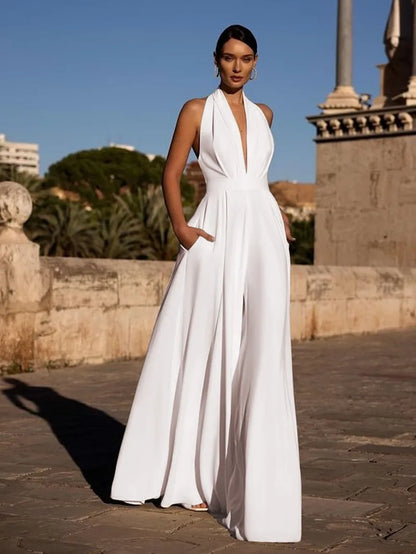 Elegant Women Corset Party Jumpsuit Y2K Sexy Halter Backless Loose Wide Leg Trousers Palazzo Pants Romper Celebrity One Pieces