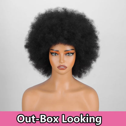 Afro Fluffy Curly Human Hair Wigs 70S Jerry Curl Wig One Wig Two Stlyes Glueless Wig Puffy Bouncy Wig Bouncy Wet and Dry Styling